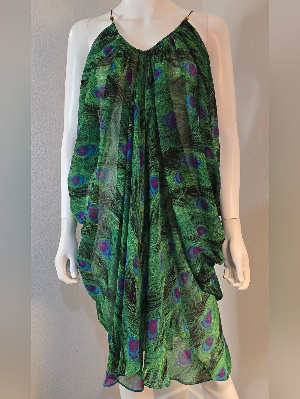 APOSTROPHE Green Peacock-Print Beach Dress🦚